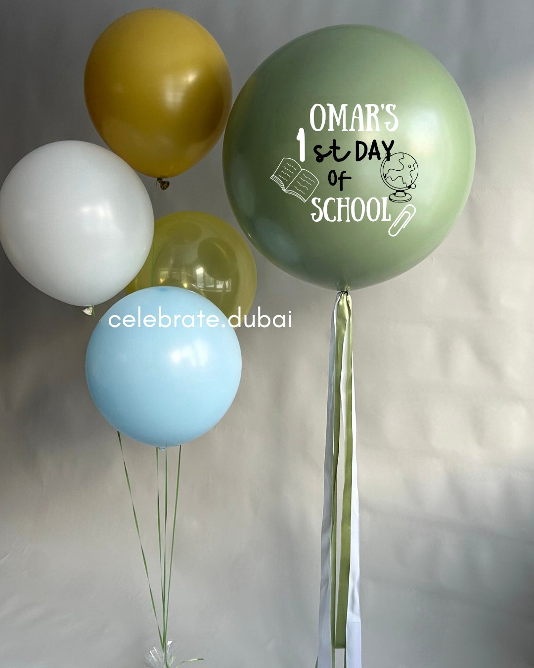 Back to School Customized Helium Balloon Bouquet: Personalized Balloon With Text And A Mix Of Latex Balloons