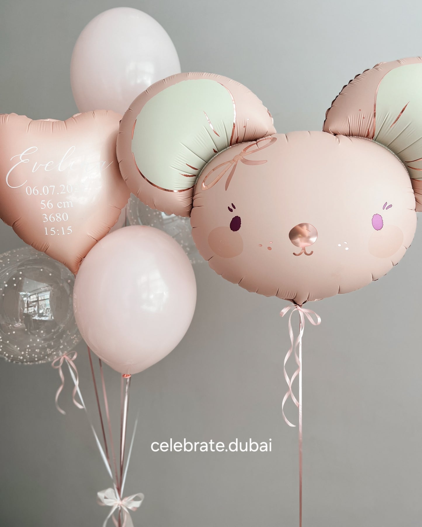 Girls Helium Balloon Bouquet: Foil Mouse Balloon with Pink Balloons