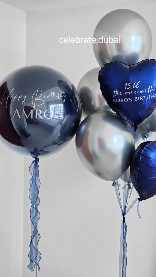 Customized Helium Balloon Bouquet In Navy And Silver