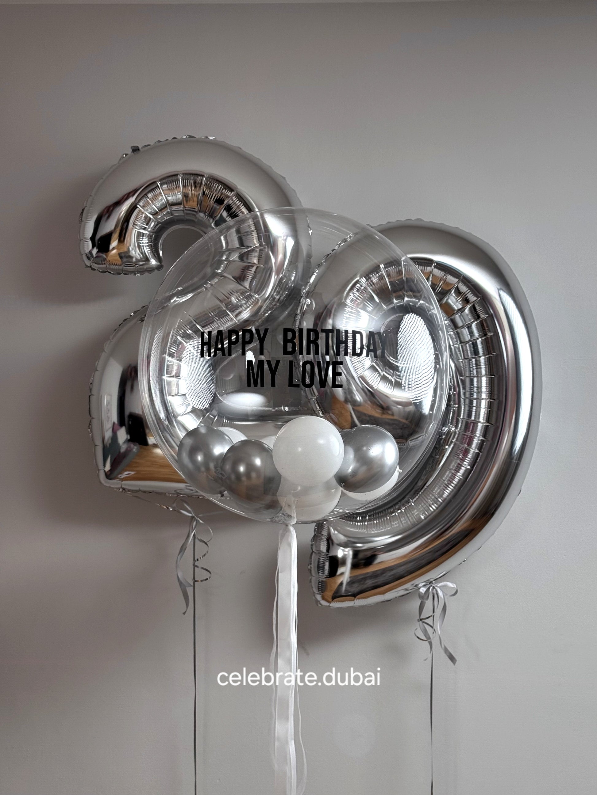 Customized Helium Balloon Bouquet: Personalized Balloon With Text And Small Balloons Inside And Number Foil Balloons