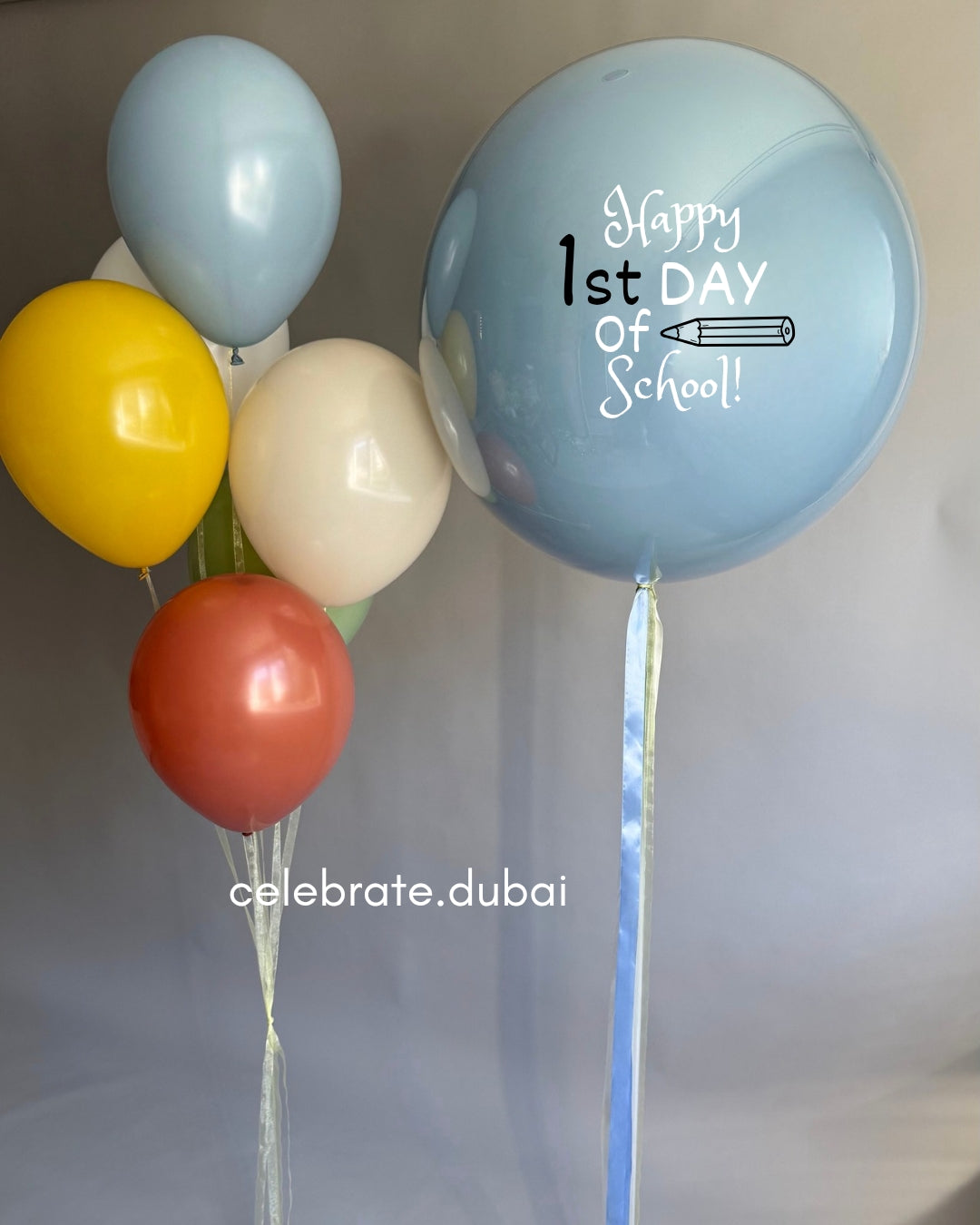 First Day Of School Customized Helium Balloon Bouquet: Personalized Balloon With Text And Mix Of Latex Balloons