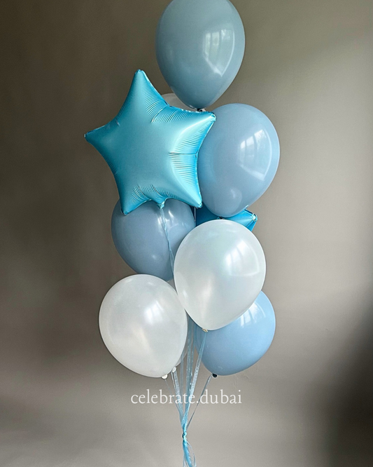 Helium Balloon Bouquet: Foil Star Balloons With White And Blue Helium Balloons