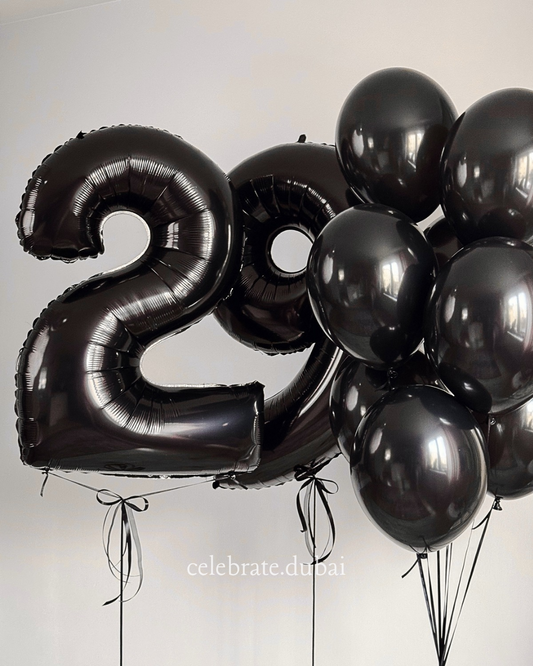 Helium Balloon Bouquet For Him: Foil Number Balloon With Black Latex Balloons 