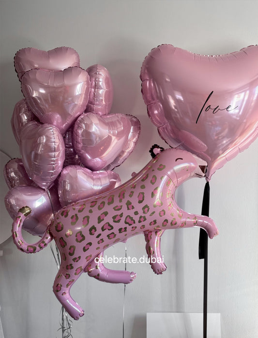 Helium Romantic Balloons Set: Pink Heart Personalized Balloon With Text, Leopard Foil Balloon And Pink Heart Balloons 15 Pcs